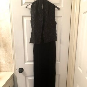 Black velvet dress.